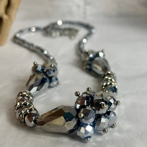Silver Metallic Rhinestone Bead 18 Inch Necklace - Picture 6 of 6